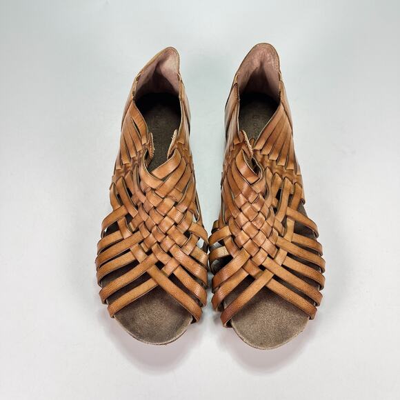 Chocolat Blu Vivienne Brown Leather Slip On Woven Strap Sandals Women's Sz 6 - Picture 3 of 10